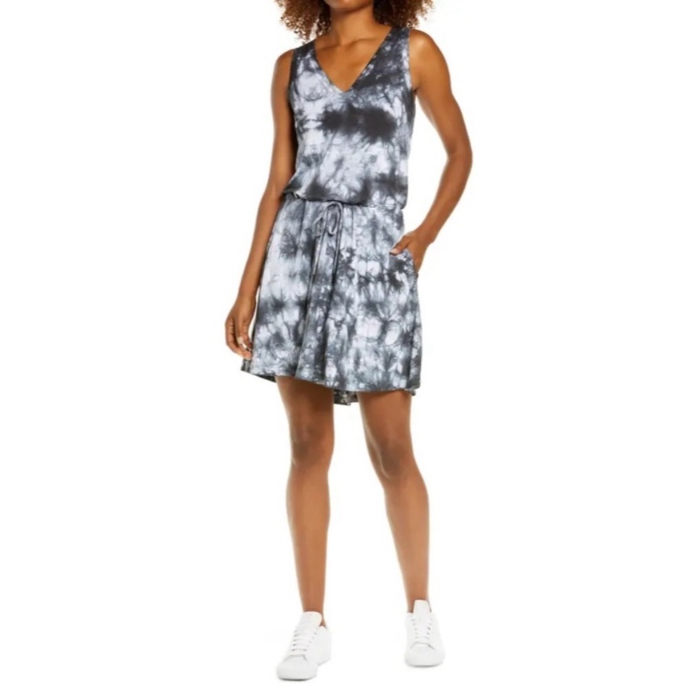 Sweaty Betty black tie dye take it easy drop wait lounge dress